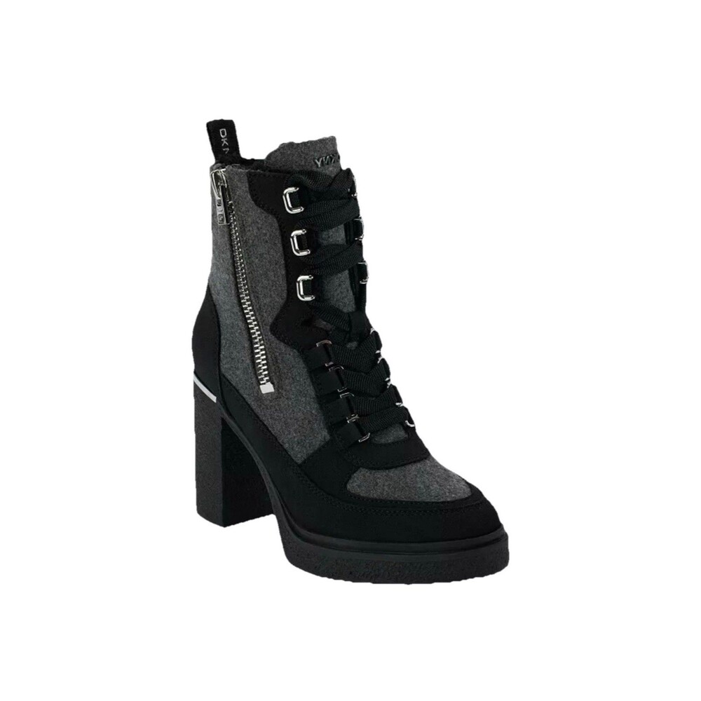 DKNY Womens Toia Lace-Up Zip Block Heel platform Booties Black gray Size 5.5 M